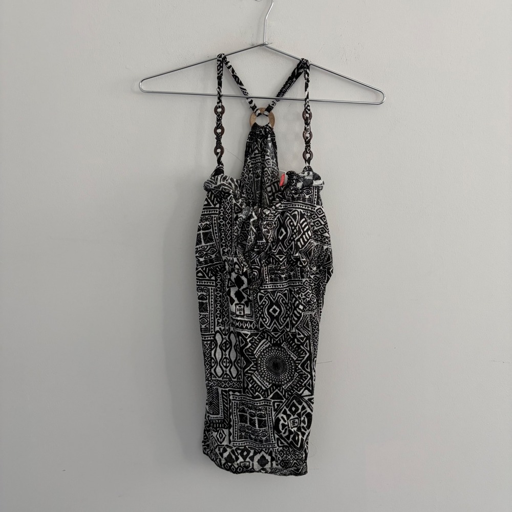 No Boundaries Black White Geometric Tribal Print Halter Tank Top L 11-13